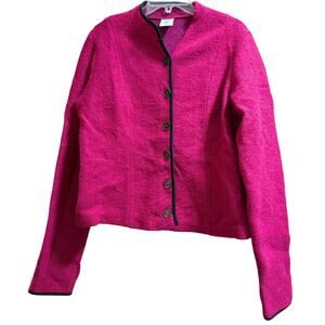 Son de Flor Bright Pink w/ Black Piping Wool Blend Light Jacket - Large